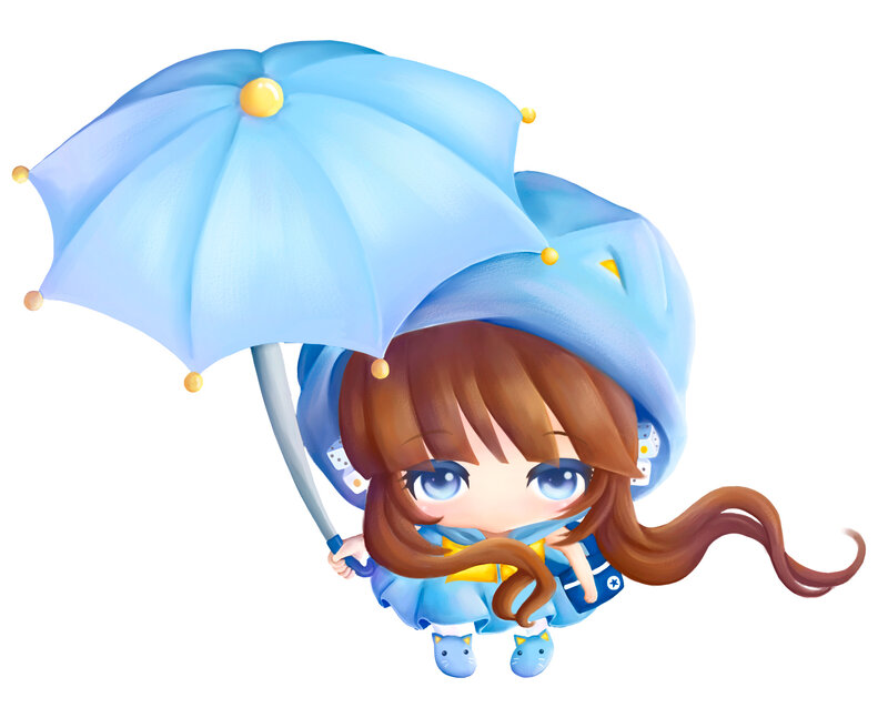 Chibi Girl with Umbrella — Blue