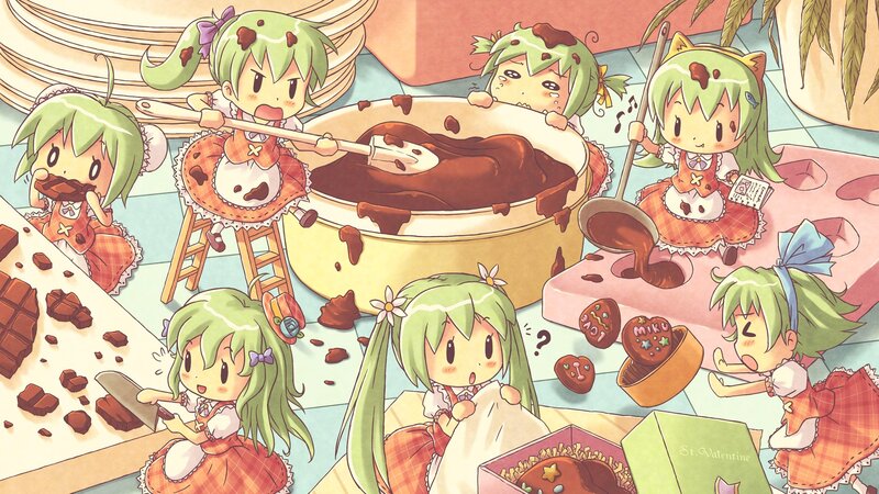 Chibi girls baking chocolate