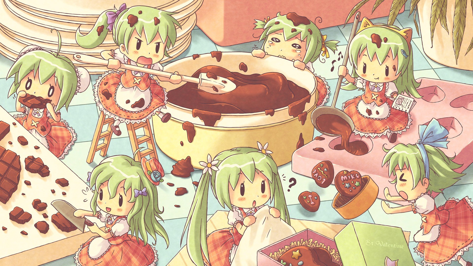 Chibi girls baking chocolate