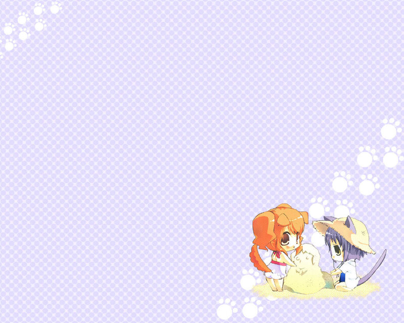 chibi girls building sandcastle