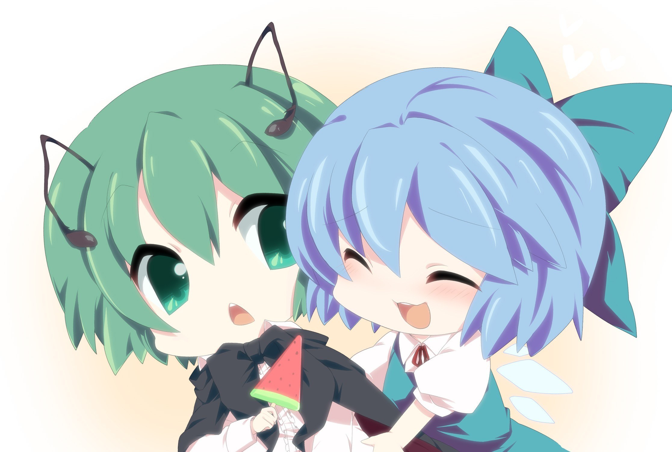 Chibi girls eating watermelon
