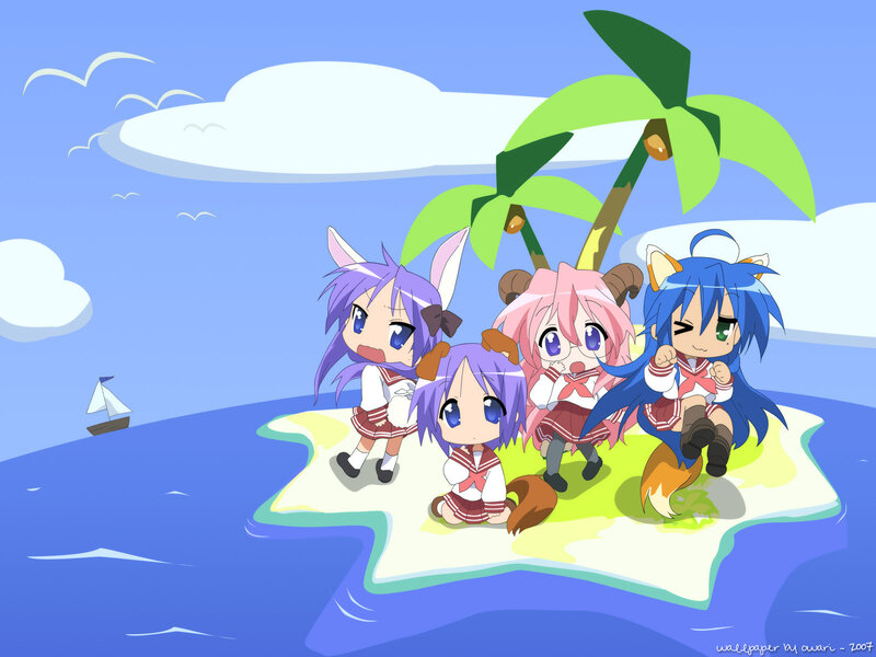 Chibi girls on a tropical island