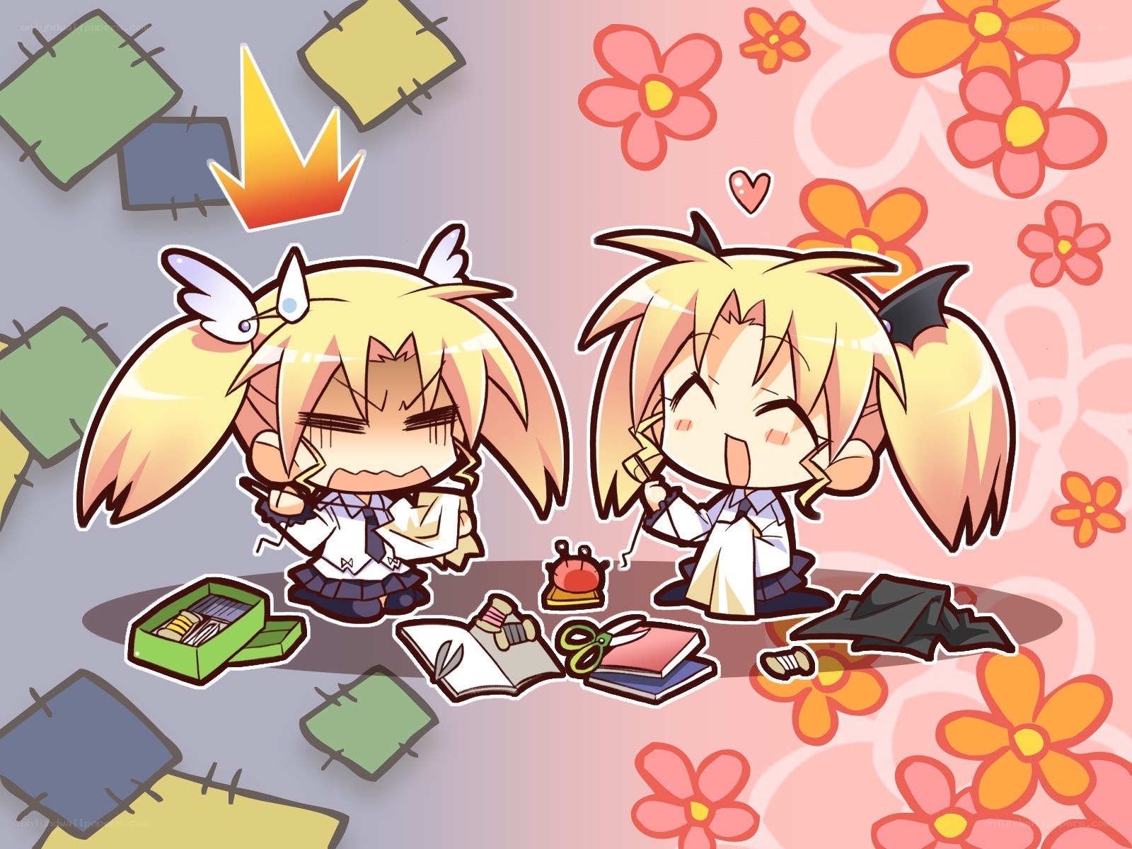 Chibi girls sewing