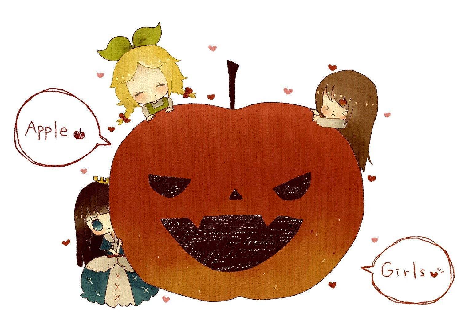 Chibi girls with a pumpkin