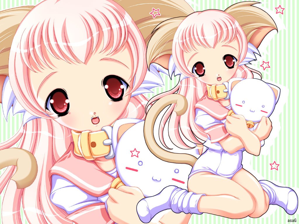chibi girls with cat toys
