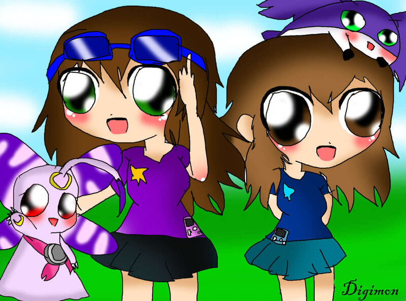 Chibi girls with Digimon