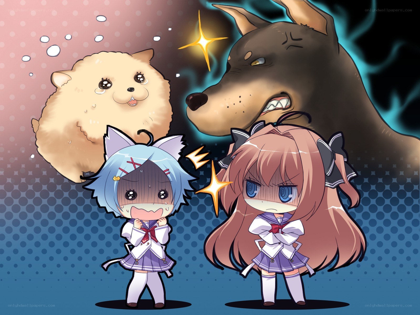 Chibi girls with dog spirits