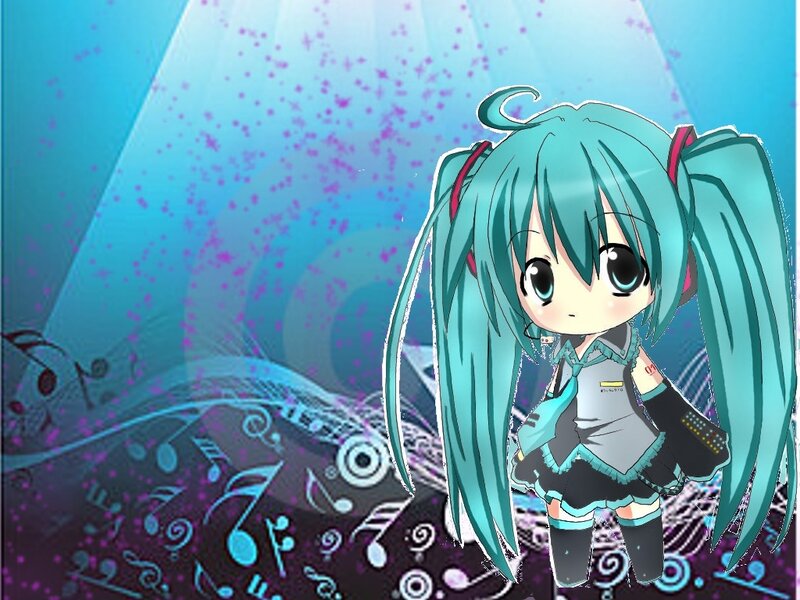 Chibi Hatsune Miku with music notes
