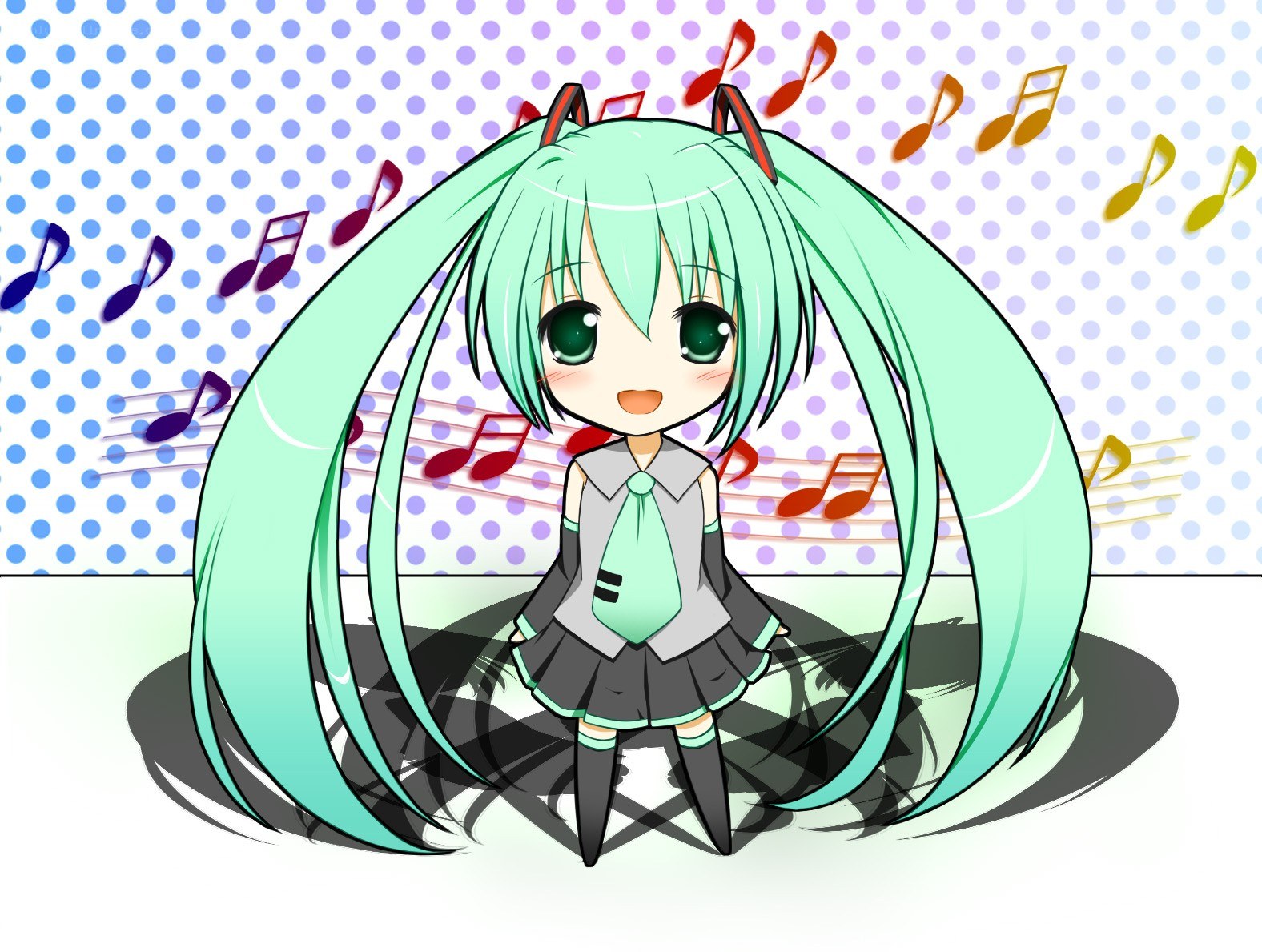 Chibi Hatsune Miku with music notes