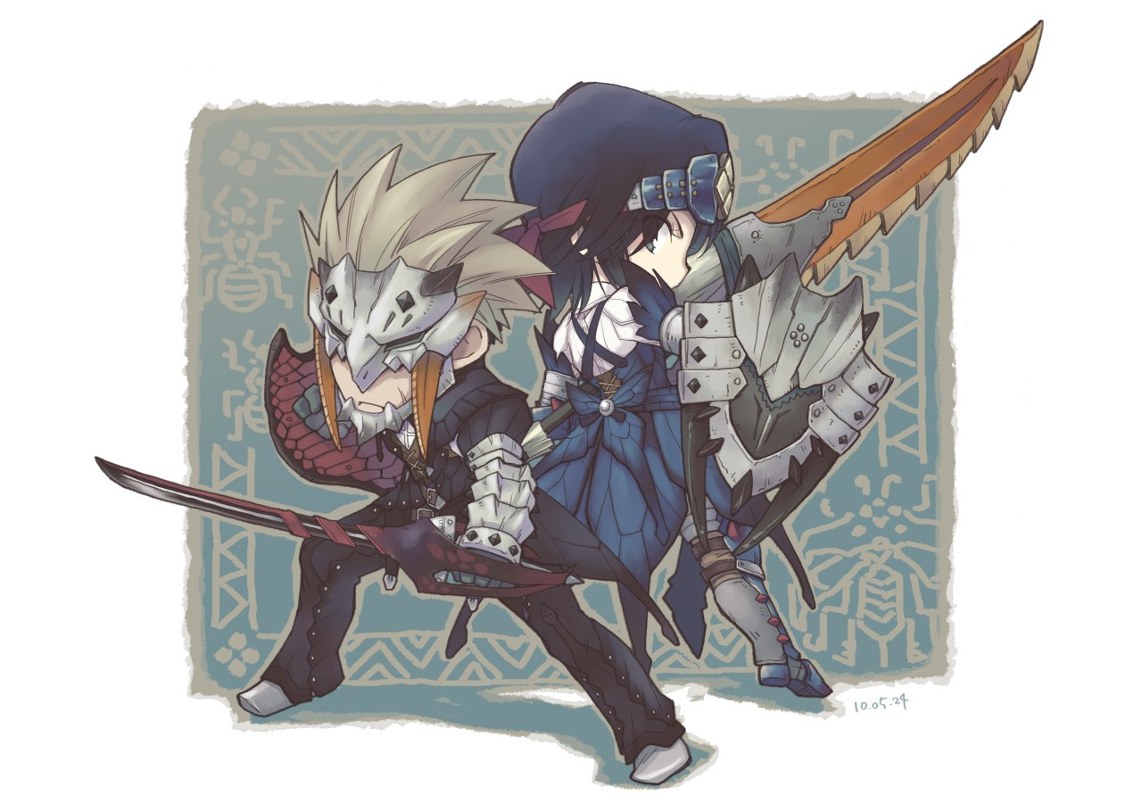 Chibi hunters with weapons