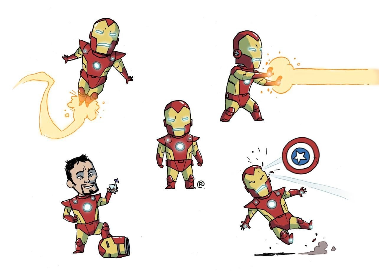 Chibi Iron Man character designs
