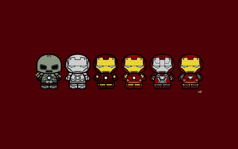 Chibi Iron Man Suits — Red, Playful, Illustration