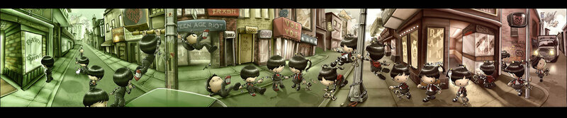 Chibi kids in a city street