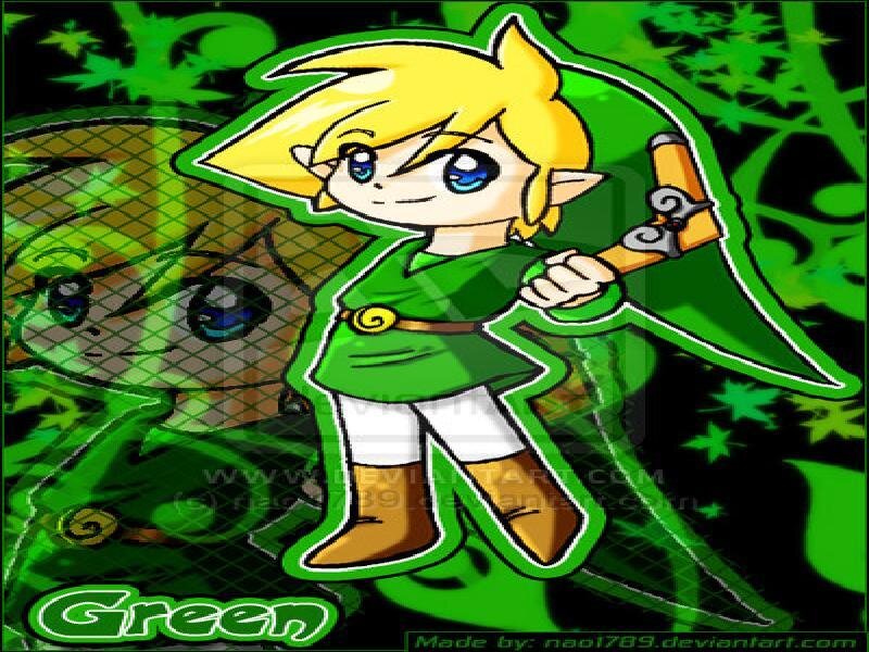 Chibi Link Character — Green, Playful, Digital Art, Sword, Green Tunic