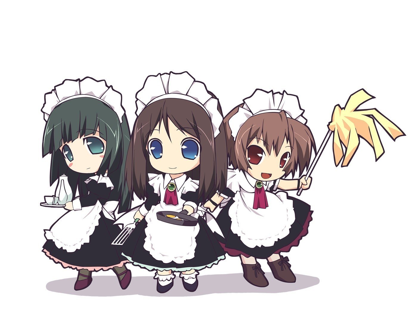 chibi maids with kitchen tools