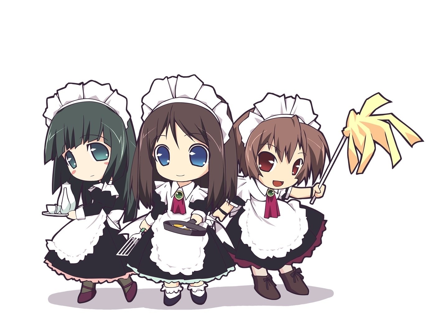 chibi maids with kitchen tools