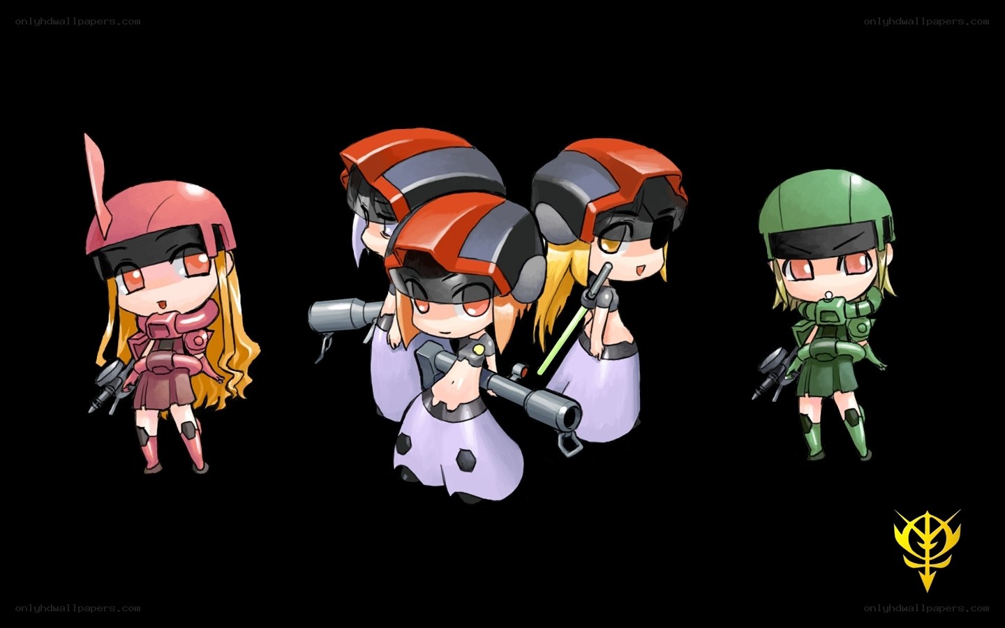 Chibi mecha girls in combat gear