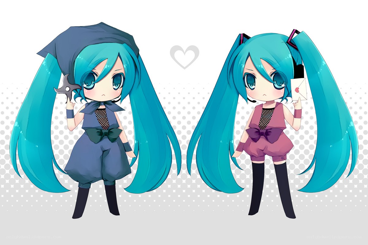 Chibi Miku in two outfits