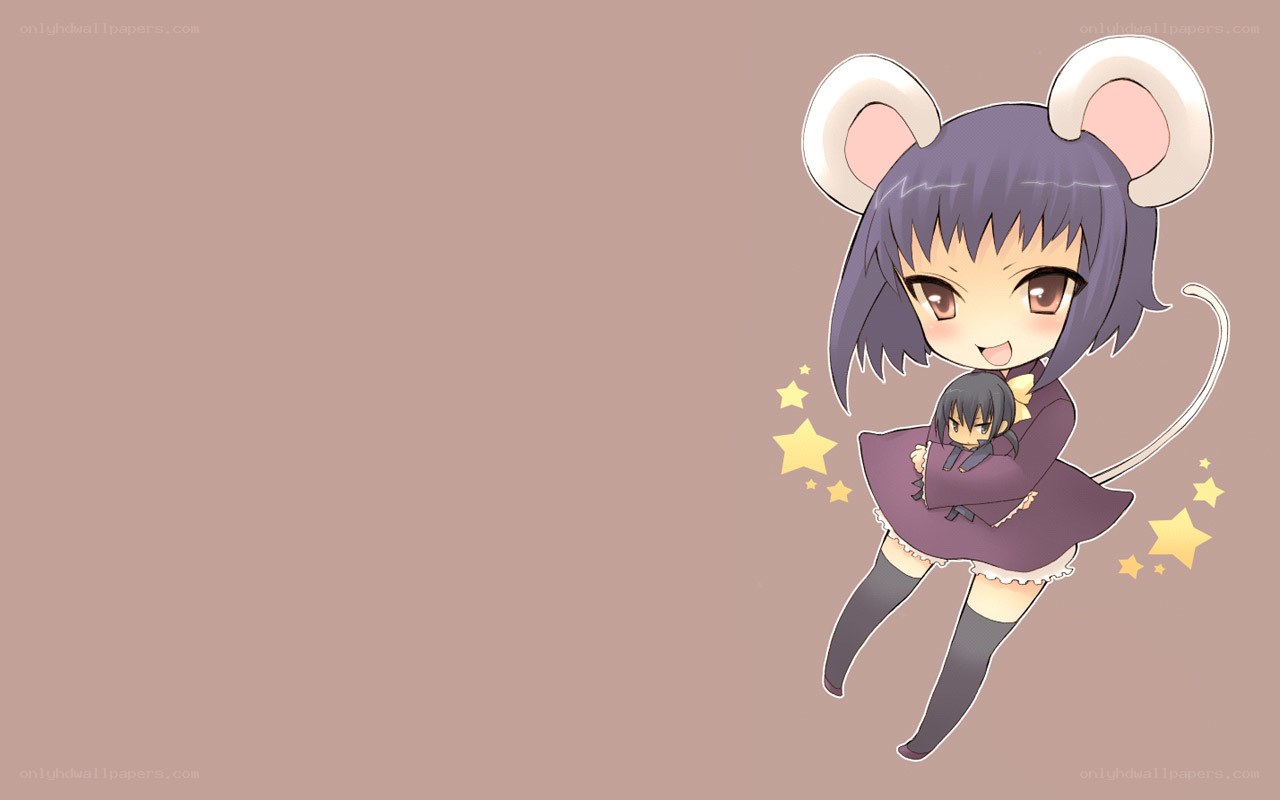 chibi mouse girl holding a doll