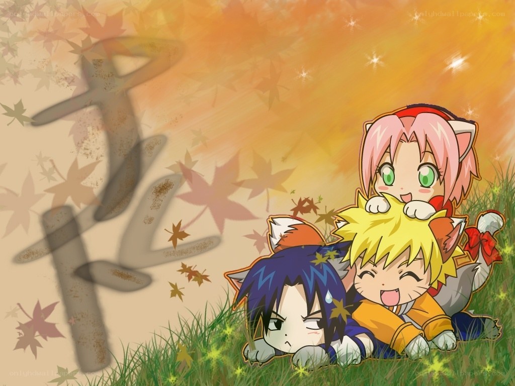 Chibi Naruto characters in autumn