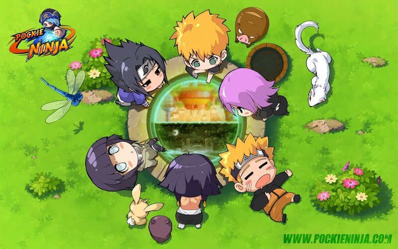 Chibi ninja characters in a field