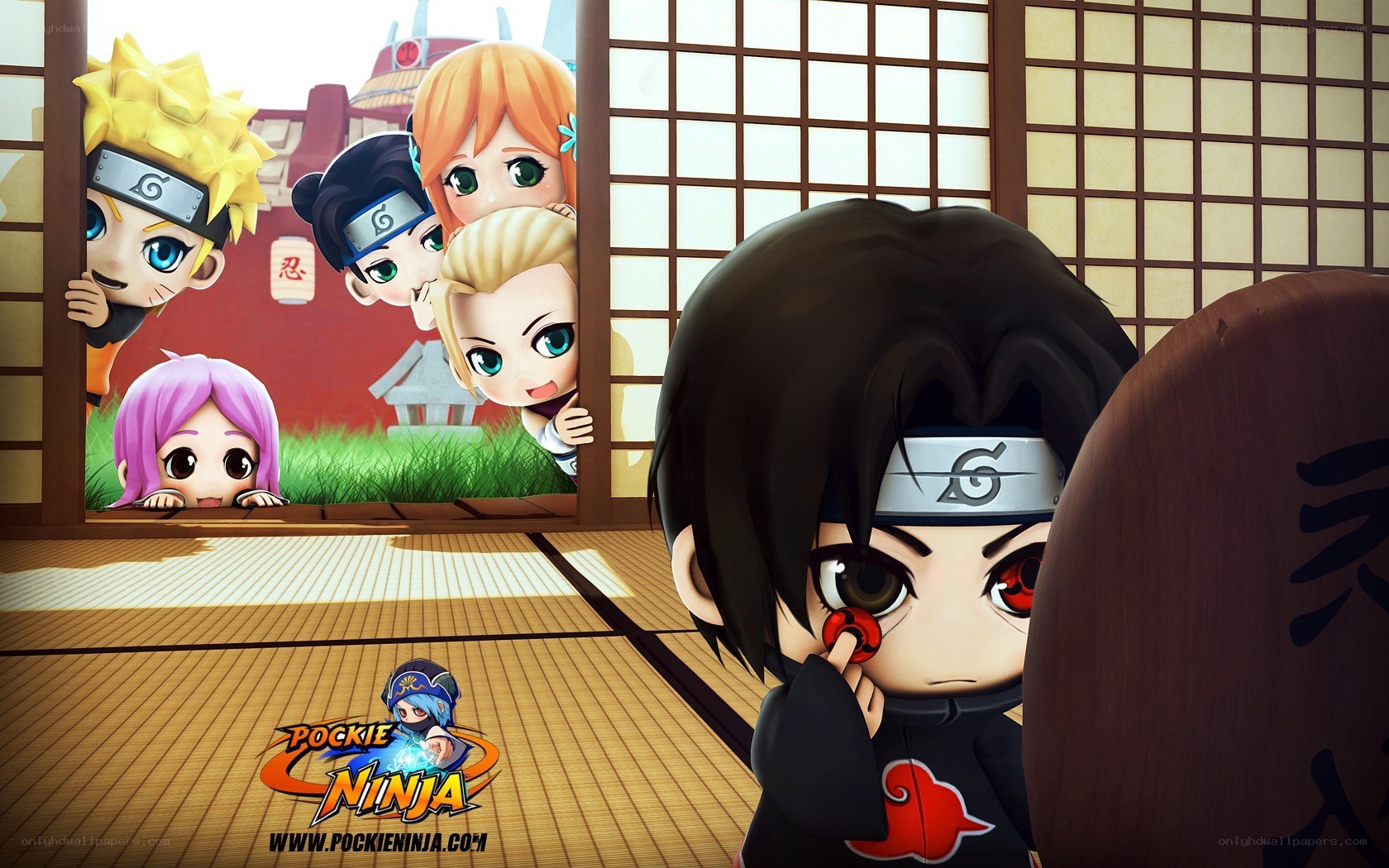Chibi ninja characters peeking