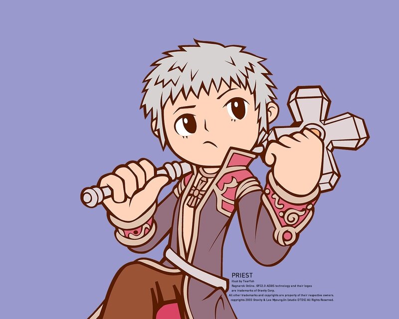 Chibi Priest Character — Purple, Serious