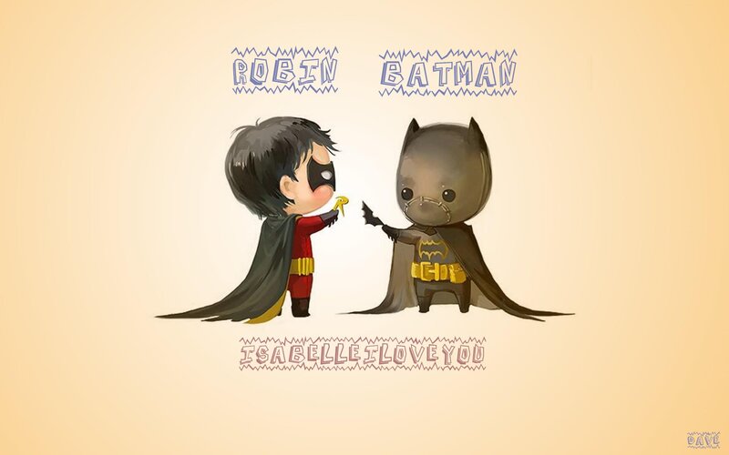 Chibi Robin and Batman — Beige