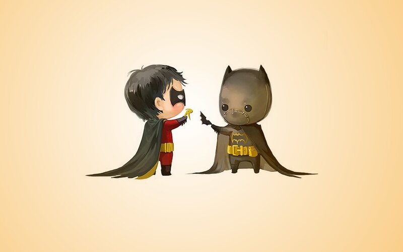 Chibi Robin and Batman — Yellow, Playful, Digital Art