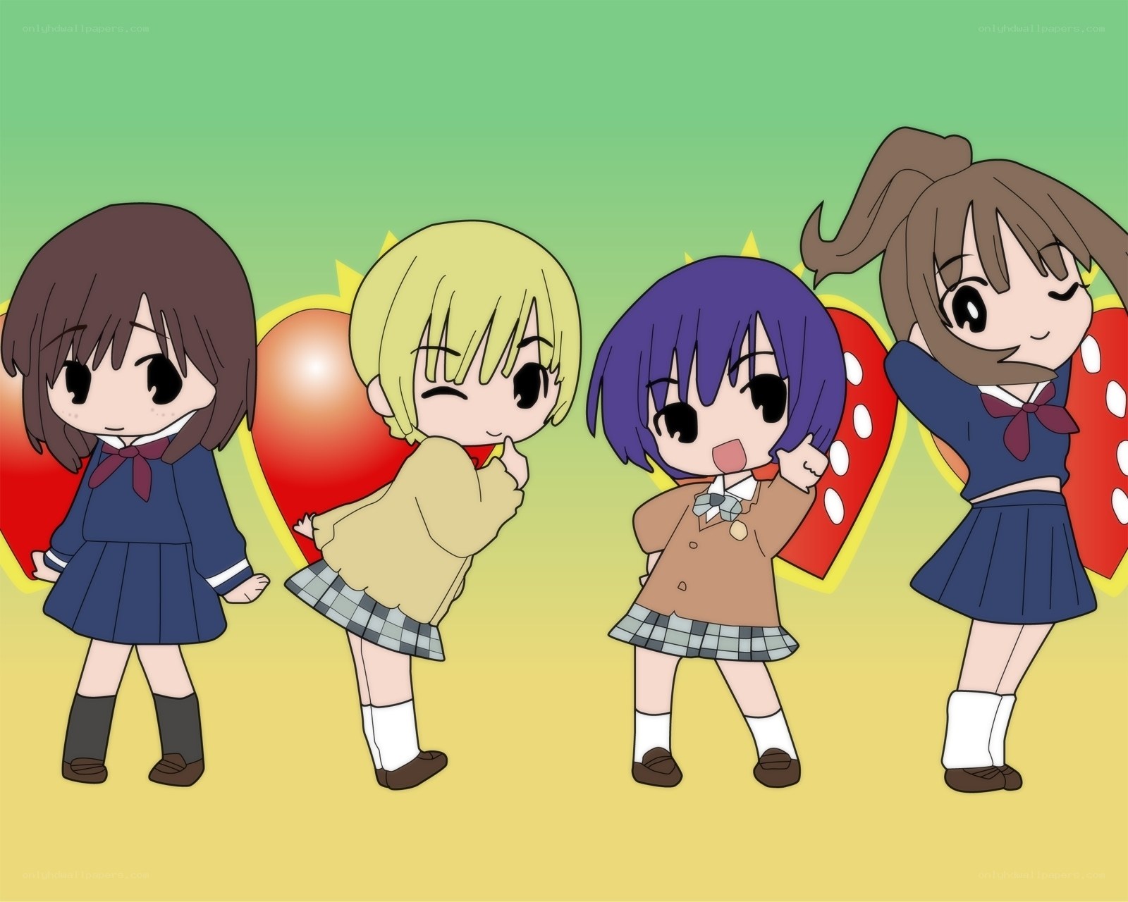 Chibi schoolgirls with hearts