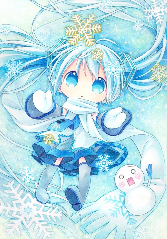 Chibi snow girl with snowman