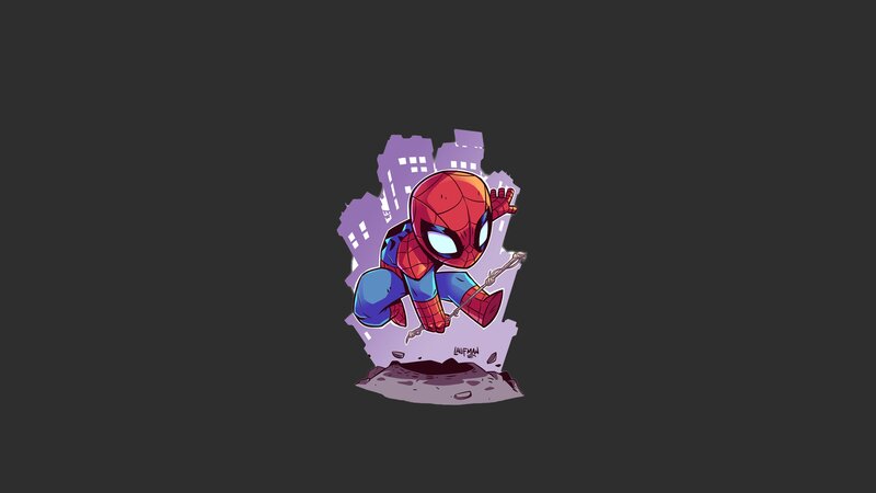 Chibi Spider-man Character — Red, Playful, Night