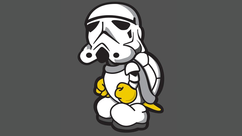Chibi Stormtrooper Turtle — White, Playful, Vector Art, Stormtrooper Helmet
