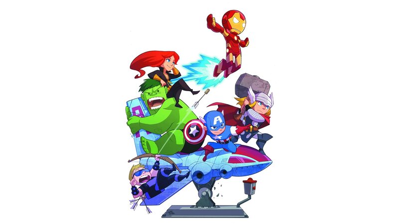 Chibi Superheroes on Jet — Blue