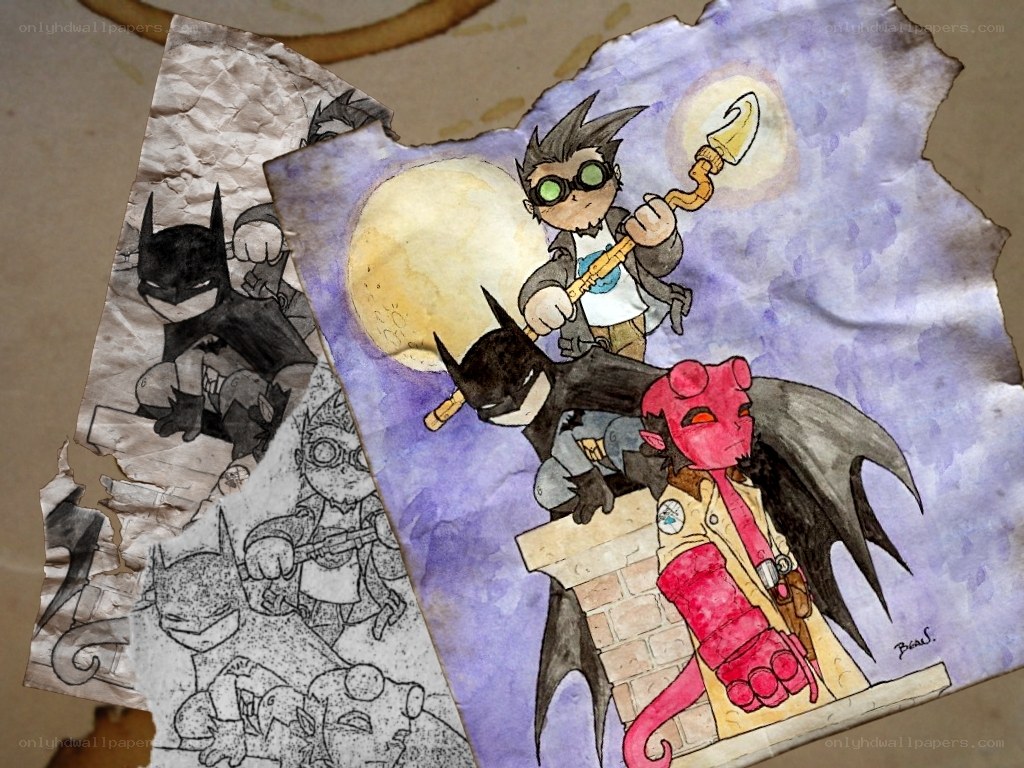 Chibi superheroes on paper
