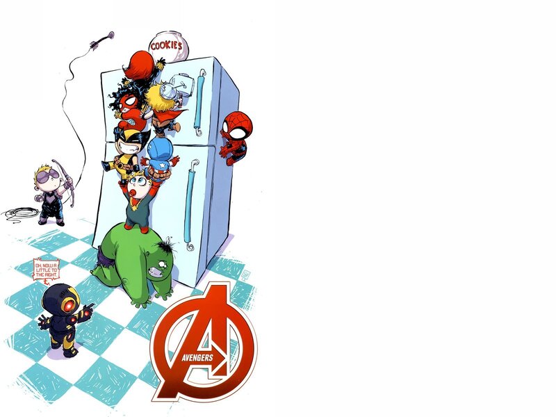 Chibi Superheroes on Refrigerator