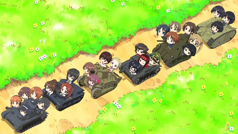 Chibi tank girls in a field