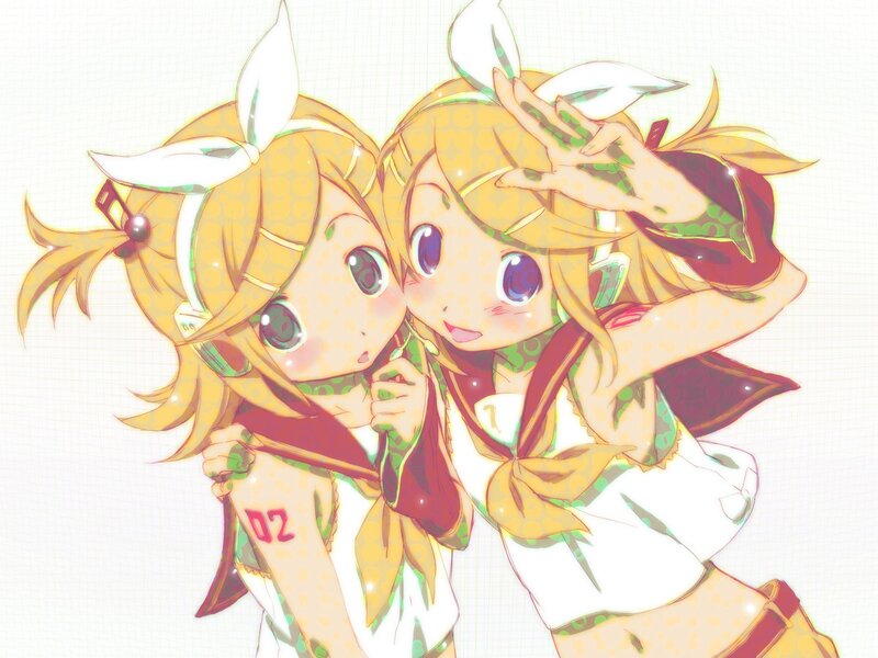 Chibi twin characters hugging