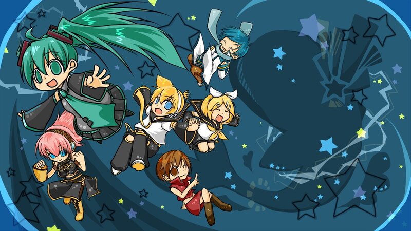 Chibi Vocaloid characters in space
