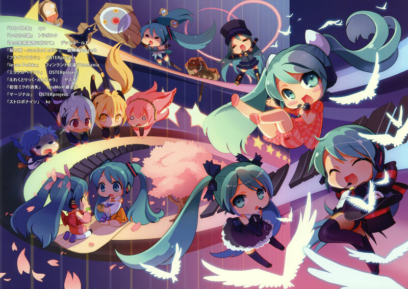 Chibi Vocaloid characters in various scenes