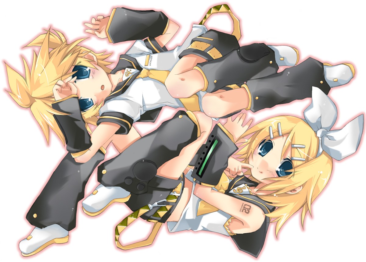Chibi Vocaloid characters lying down