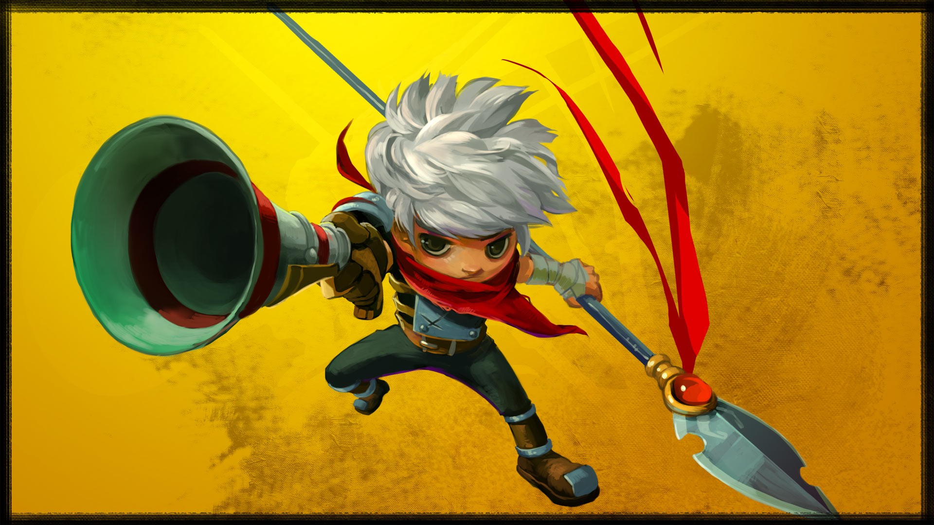 chibi warrior with spear and megaphone