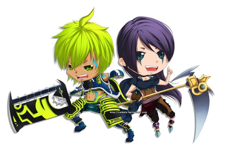 Chibi warriors with weapons