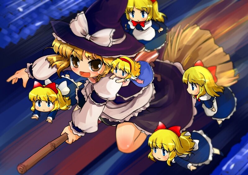 Chibi witch flying on broom