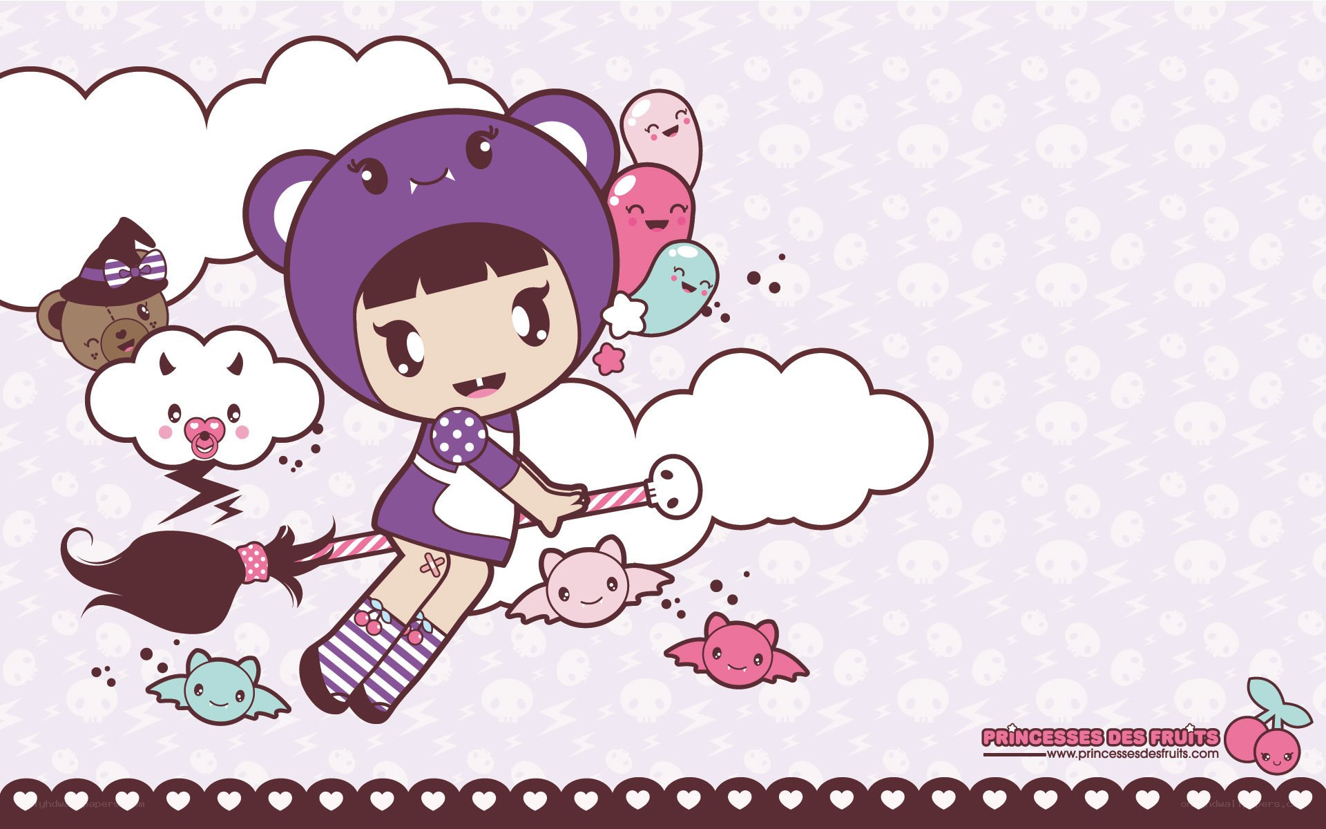 chibi witch flying on broom