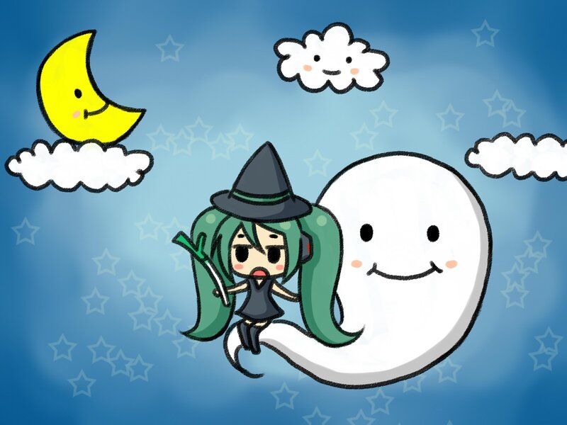 chibi witch on a ghost