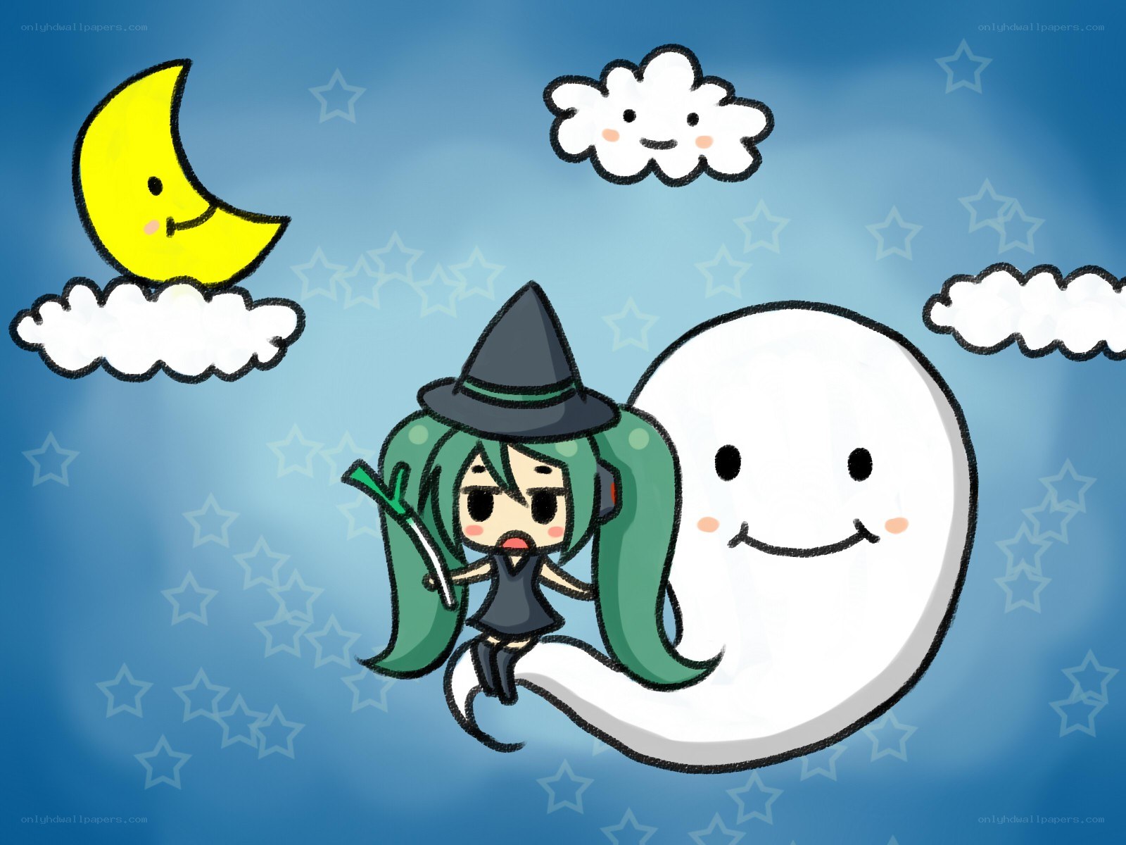 chibi witch on a ghost