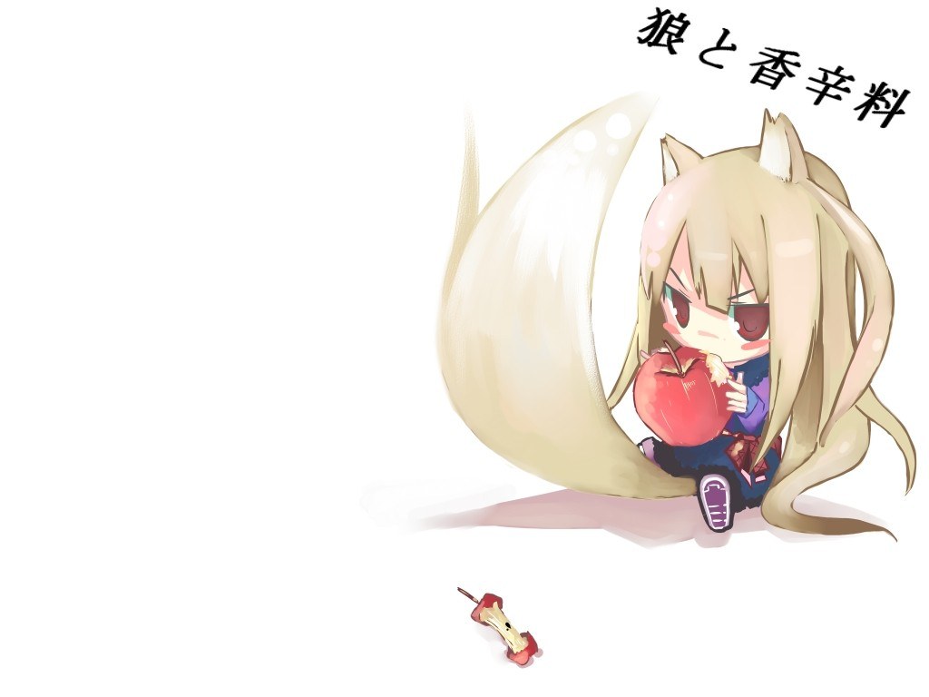 chibi wolf girl eating apple