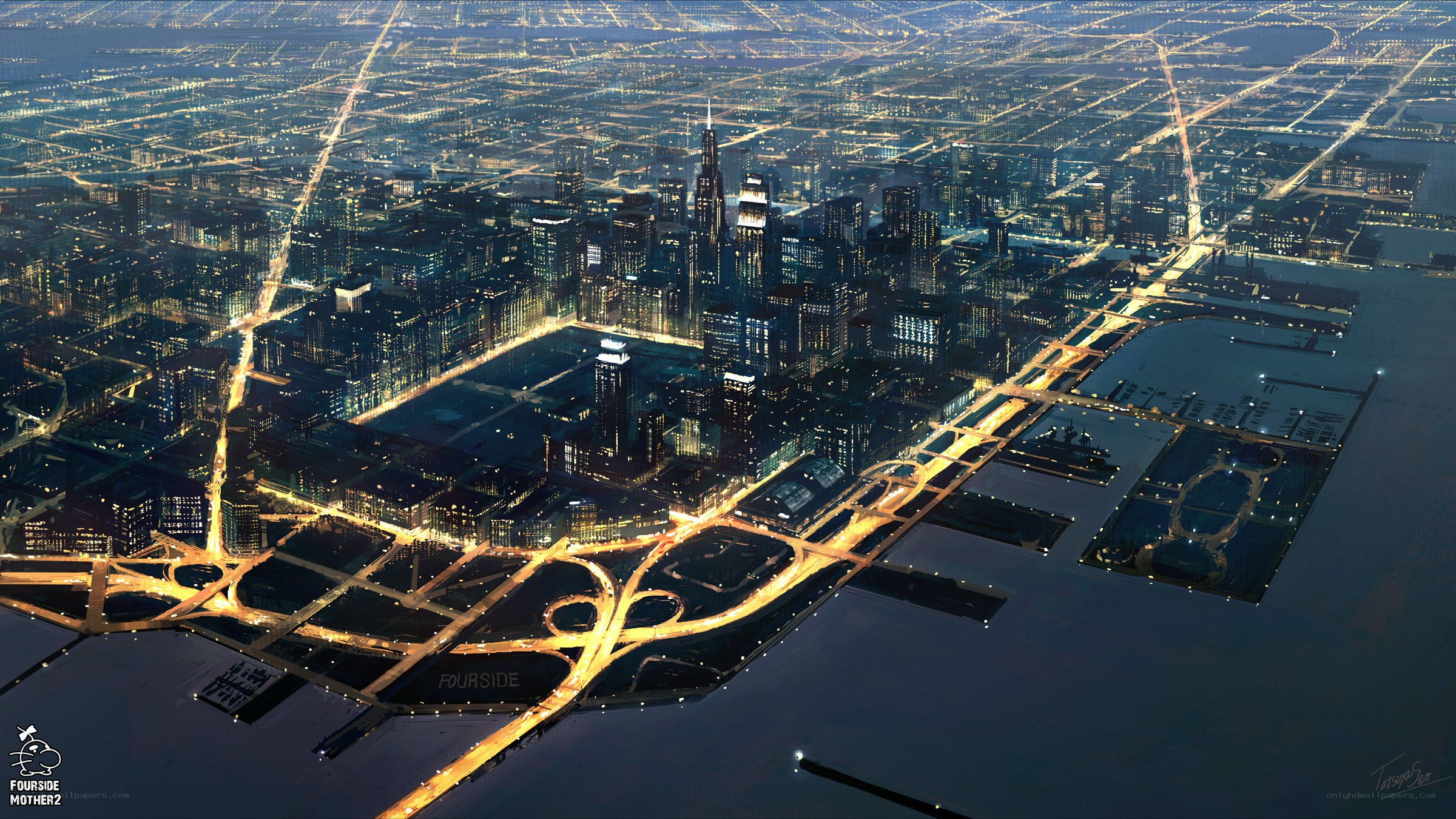 Chicago at night concept art