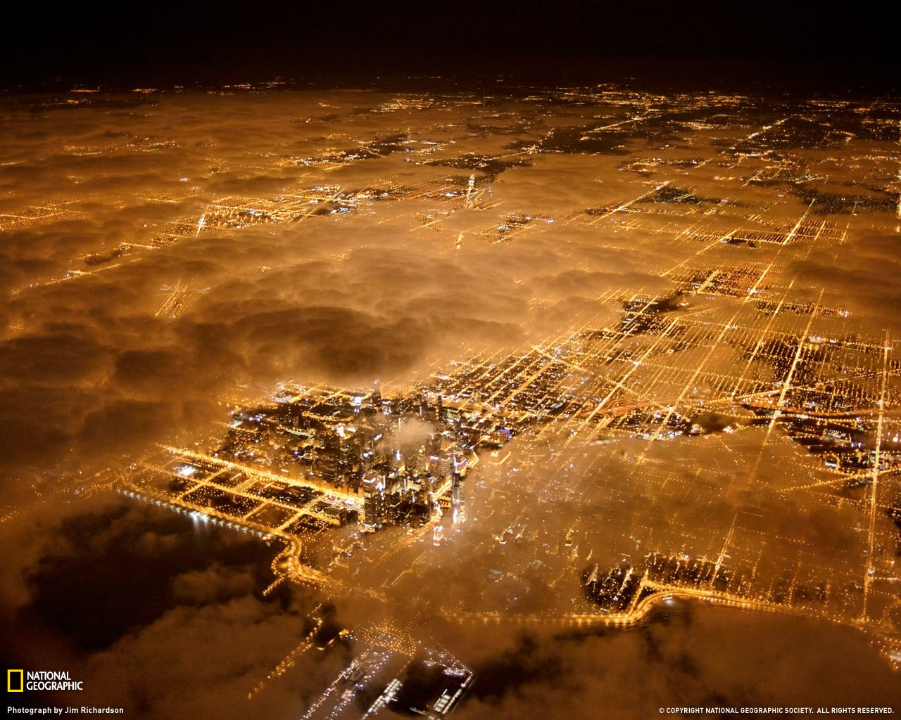 Chicago at night from above